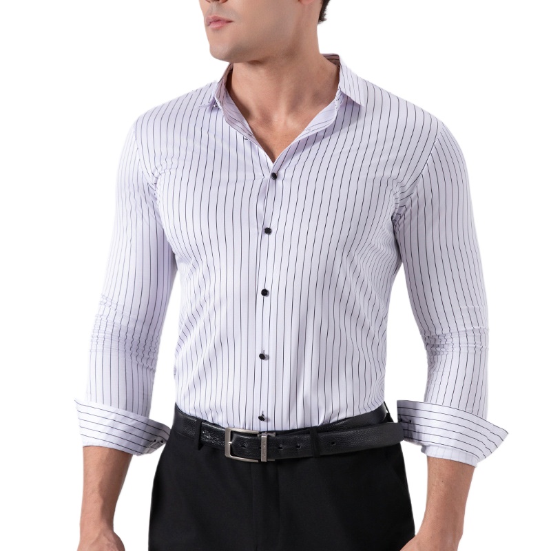 Formal Dress - Retro gestreepte kreukvrije stretch overhemden voor