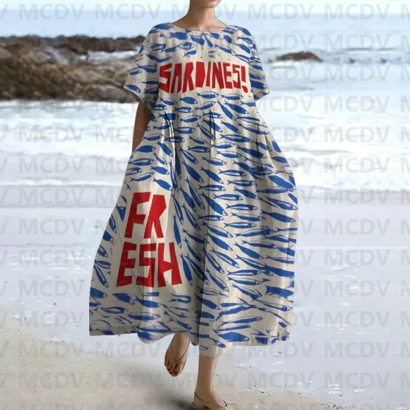 Midi Dress - Japanse vintage viskunstprint casual midi-jurk voor
