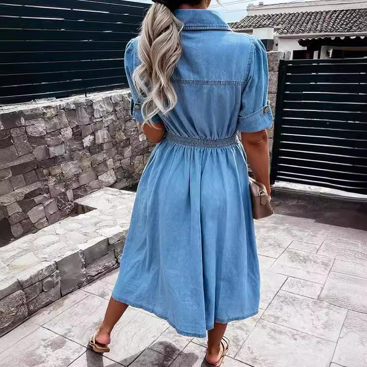 Lichtgewassen denim overhemdju - Midi Dress recensie en prijs