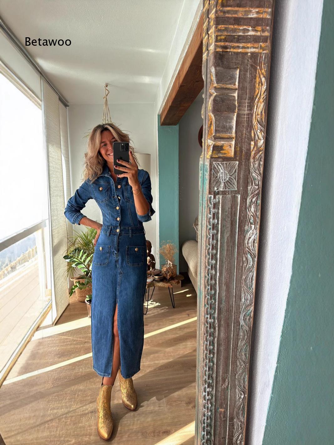 Zwarte denim midi-jurk voor da - Midi Dress recensie en prijs