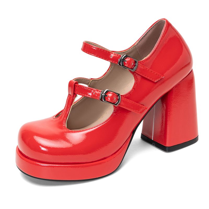 Retro glanzende damespumps met - Pump Heel Block recensie en prijs